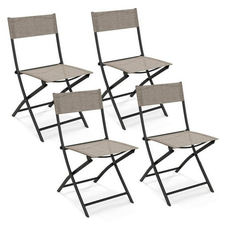 GVN Patio Folding Chairs Set of 4 Lightweight Camping Chairs with Breathable Seat-Brown, Outdoor Furniture Chairs for Backyard, Porch, Garden, Poolside