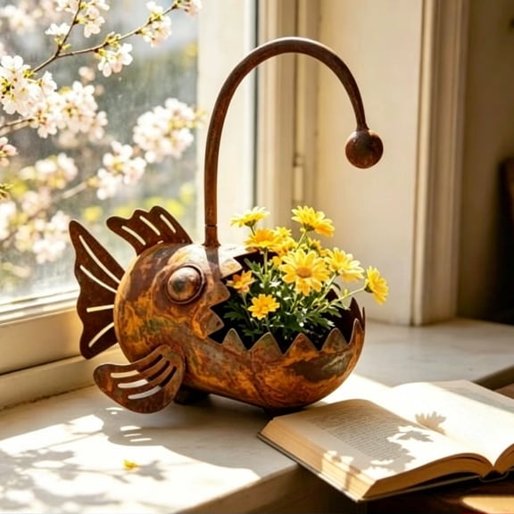 Metal Cat Flower Pot Decor Creative Hollow Out Animal Planter Succulent Indoor Outdoor