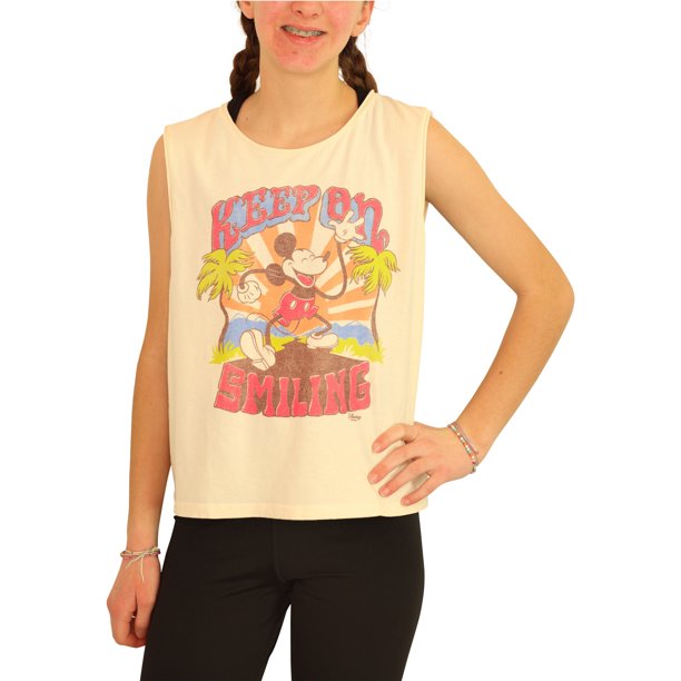 Junk Food - Camiseta sin mangas para mujer con texto "Keep On Smiling", color blanco roto, talla mediana