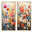 thumbnail image 2 of Designart "Multicolored Flowers composition III" Plants Framed Wall Art Set Of 2 - Red Floral Frame Gallery Set For Office Decor, 2 of 7