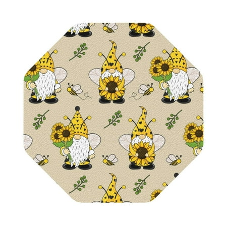 

Matuu Gnomes Bees And Sunflowers for Cup Coasters Set of 6 Leather Coasters Desk Coasters for Office Measures 4” x 4” Octagon