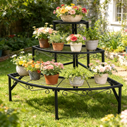 Wisfor 3 Tier Corner Plant Stand Metal Flower Display Rack for Indoor Outdoor,Sleek Black,23 Height