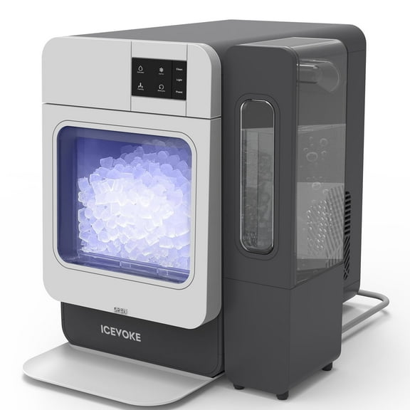 VECYS Nugget Ice Maker W/ Side Water Tank, 33LBS/Day Self-Cleaning, Grey