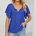 thumbnail image 4 of WXLWZYWL Womens Summer Tops 2023 Clearance V-Neck Short Sleeve Solid Casual T-Shirt Blouse Blue, 4 of 6