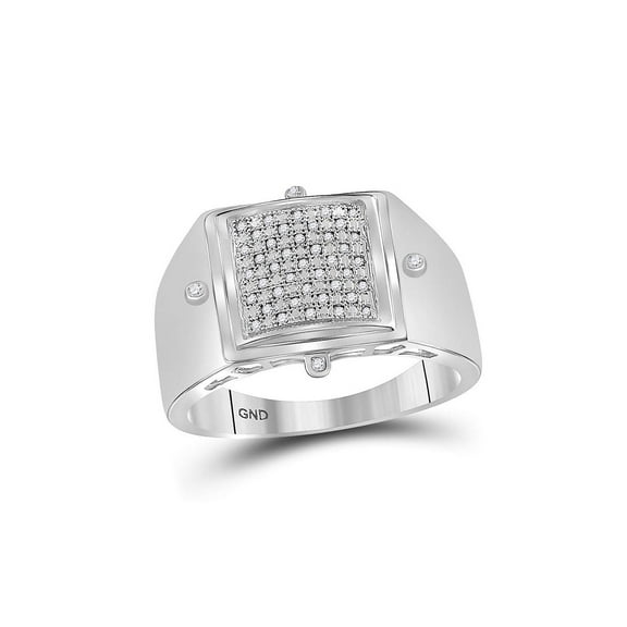 FB Jewels Sterling Silver Mens Round Diamond Square Cluster Ring 1/6 Cttw Size 8