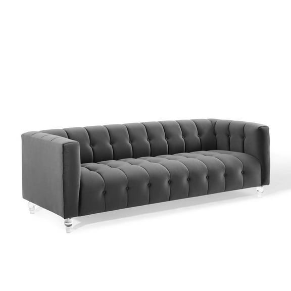 Modway Mesmer Channel Tufted Button Performance Velvet Sofa in Charcoal