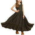 thumbnail image 2 of Kids Girls Sleeveless Long Dress Solid Color Ruffle Loose Dress Casual A-line Flowy Maxi Dress 3-12 Years 50% Saving, 2 of 4