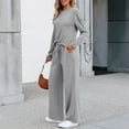 thumbnail image 6 of SUNBS 2 Piece Outfits Women Fall Lounge Sets Crew Neck Tops Wide Leg Pants Vacation Travel Sweatsuits with Pockets, 6 of 7