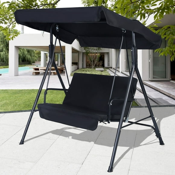 Costway 2 Person Outdoor Patio Swing Canopy Awning Yard Furniture Hammock Steel Black