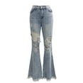 thumbnail image 3 of Low Rise Trendy Denim Pants Ripped Bootcut Hem Fashion Jeans Full Length Distressed Jeans Long Trousers Teen Girls Y2k, 3 of 6