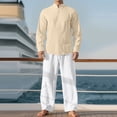 thumbnail image 1 of Ceisia Men's Loose Fit Cotton-Linen Like 2-Piece Set Stand-Up Collar Henley Long Sleeve Shirt with Elastic Waist Wide Leg Pants Gifts, 1 of 6