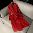 thumbnail image 4 of Women's Long Wool Blend Trench Coat, Classic Belted Waist Overcoat, Knee Length Dress Coat, Slim Fit Winter Coat, Solid Color Pea Coat, Formal Trench, Elegant Outerwear Red M, 4 of 5