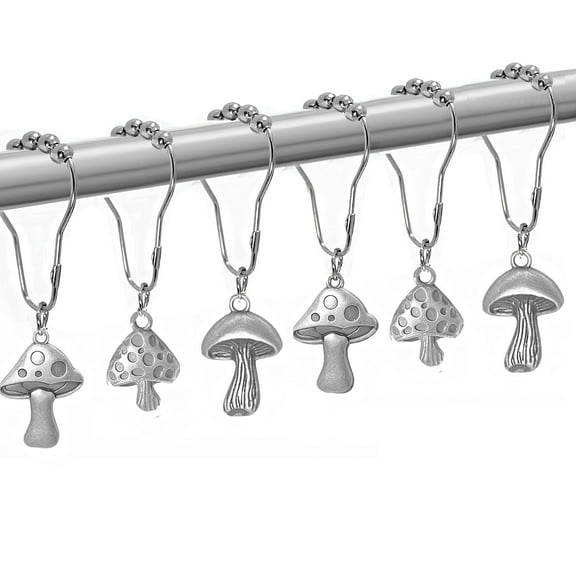 Mushroom Shower Curtain Hooks, Mushroom Bathroom Decor Boho Retro Cute Shower Curtain Hooks Rings Country Cottagecore Decorative Shower Curtain Hooks