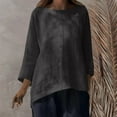 thumbnail image 4 of Fesfesfes Women's Casual Tops 2025 Summer Trendy Outdoor Solid Color Loose Round Neck Tee with Buttons Comfortable Long Sleeves Blouse(Dark Gray,L), 4 of 8