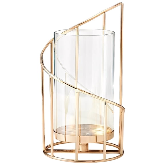 Gold Candle Holder with Spiral Iron Art, 5.9 in / 15 cm Elegant Glass Candle Holders for Pillar Candles, European Style Centerpieces for Dining Table, Parties