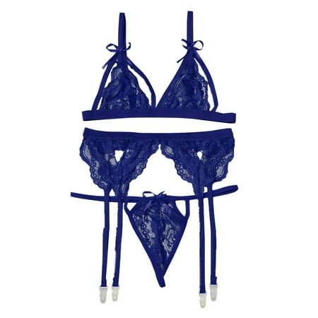 Charmgo Bralettes for Women Clearance  Ladies Lingerie Sexy Lace Strap Garter Belt Fashion Lingerie Set Sports Bras for Women Bras for Women Blue