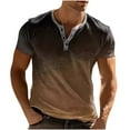 thumbnail image 2 of Jinhomg Mens Casual Henley Shirts 2025 Fashion Gradient Color Work T-Shirt Lightweight Comfy Short Sleeve Button Tees Spring Summer Everyday Tops Men Brown XXXL, 2 of 3