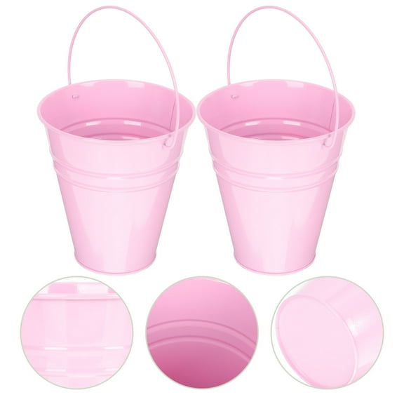 Raindrops 2Pcs Pink Buckets with Handles for Plant Decor 12.5X4.5in