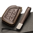 thumbnail image 4 of Vitodeco Genuine Leather Smart Key Fob Case Cover Protector- Compatible with Cadillac CT4, CT5, VISTIQ, OPTIQ, Lyriq (2020 - 2026 Models)- 5-Button, Brown, 4 of 5