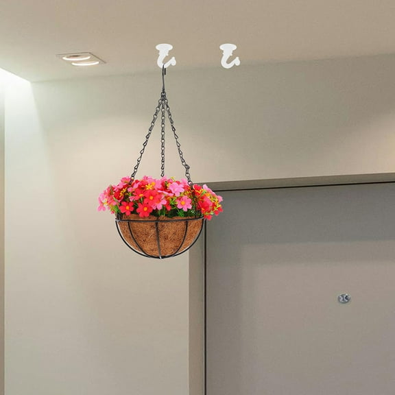 Hytrove 3 Sets Ceiling Hooks for Plants with Heavy Duty Design White Zinc Alloy for Office Use