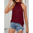 thumbnail image 3 of Spencer Women's Sleeveless Tie Halter Neck Summer Tops Loose Casual Tank Top Blouse Shirts Sexy Plain T-Shirts "Wine Red,XL", 3 of 5