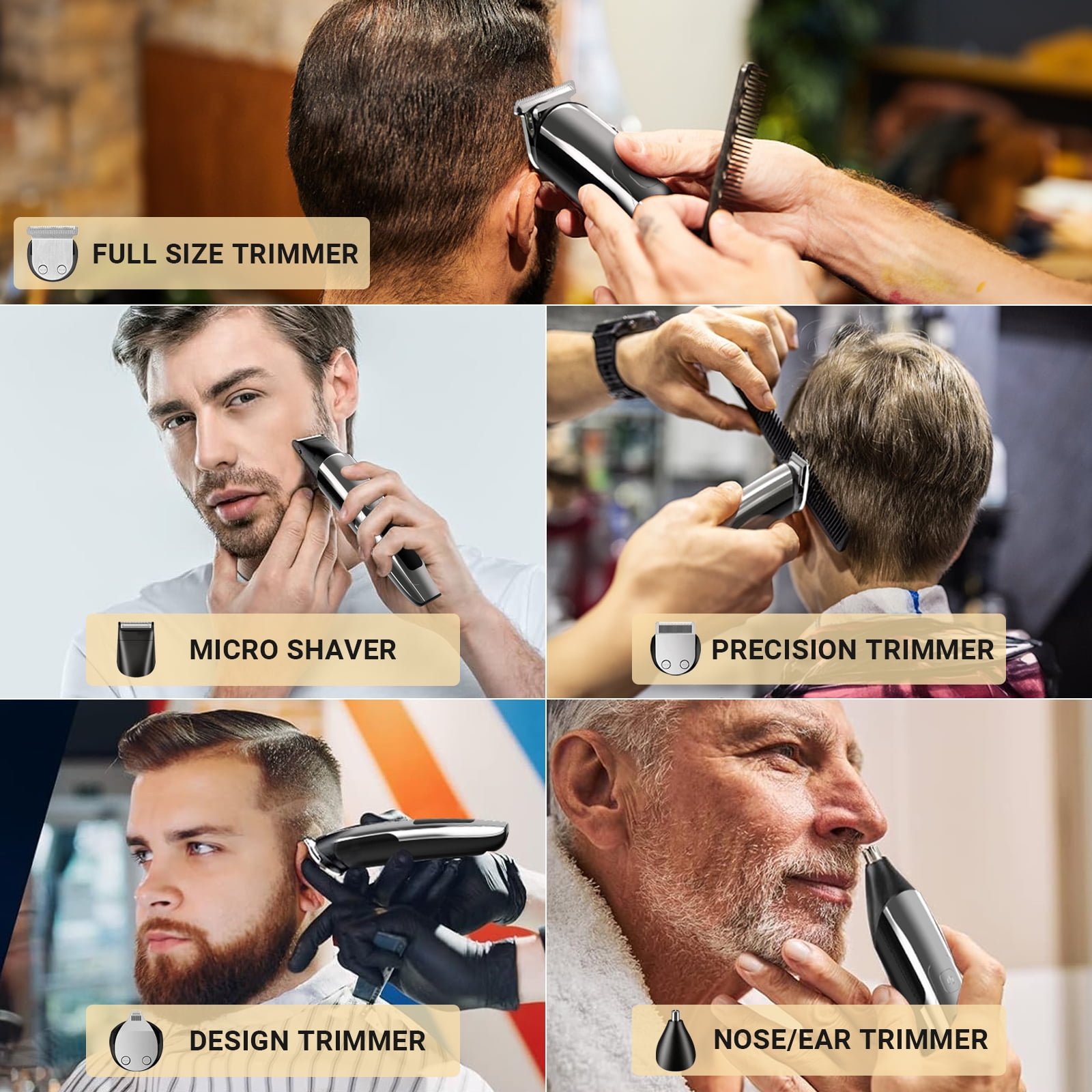 Taylarm Beard Trimmer for Men, 5-in-1 Hair Clippers Grooming Shaving Kit T-Blade Trimmer Electric Shaver Razor Nose Hair Trimmer Hair Cutting Kit, Gifts for Men Husband Father