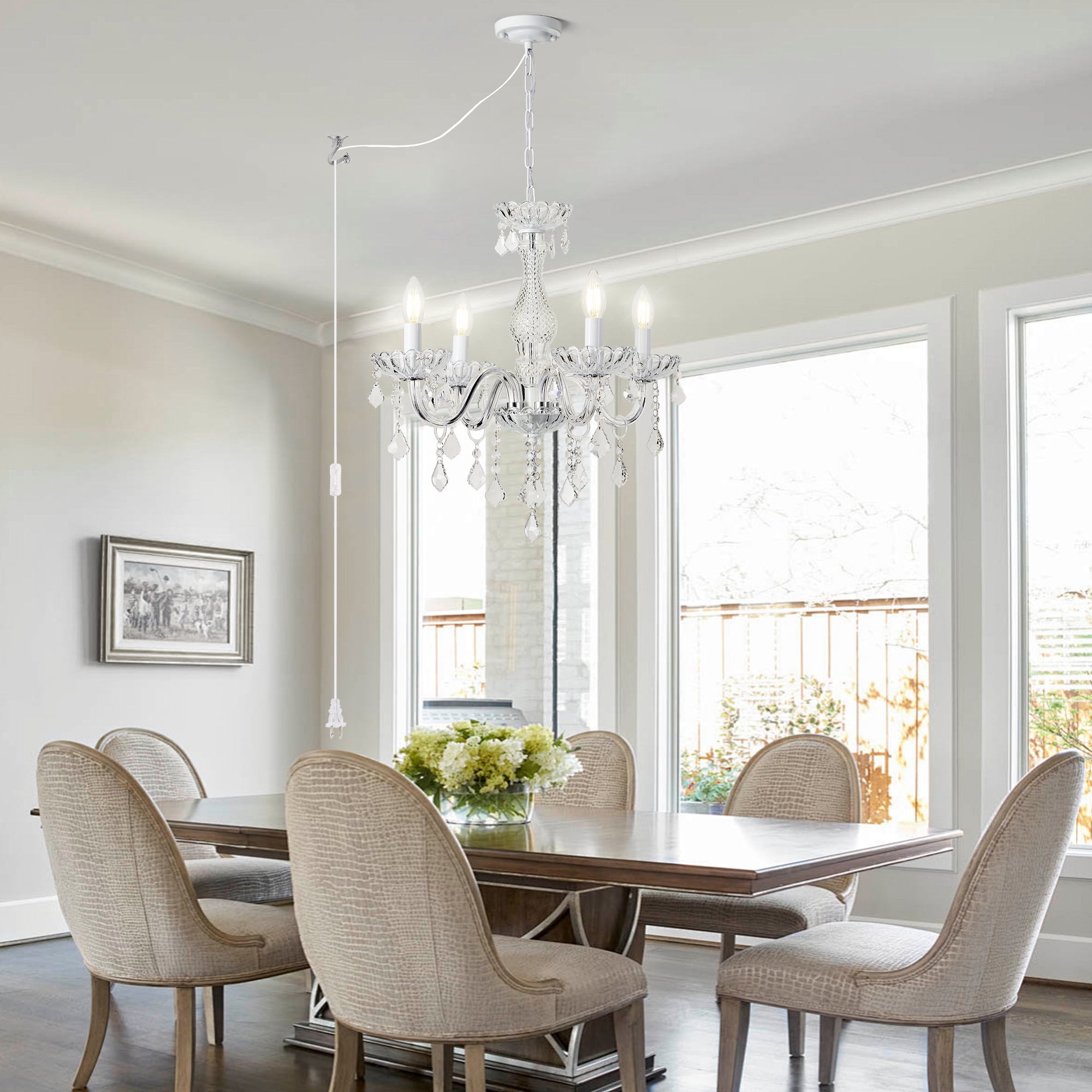 AOLALA 4-Light Art Deco Painting Corded Electric Crystal Chandeliers