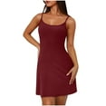 thumbnail image 2 of Wedding Guest Dresses for Women, Woman Fashion Comfortable Summer Solid Color Camis Sleeveless Round Neck Dress(Wine,M), 2 of 7