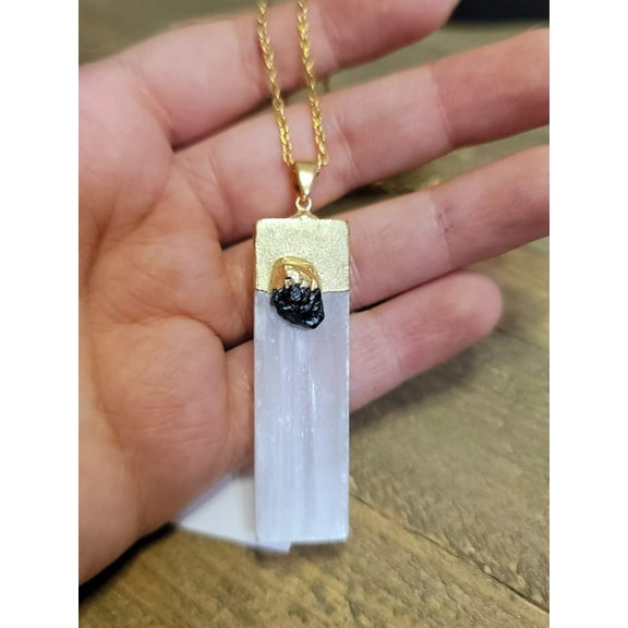 Natural Handmade Crystal Necklace Gold Tone Selenite Healing Crystal