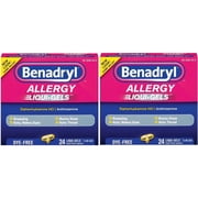 2 Pack BENADRYL ALLERGY LIQUI-GELS DYE-FREE 25MG 24 LIQUI GELS