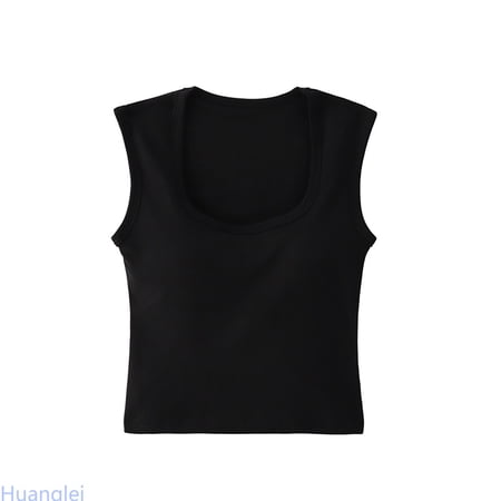 Huanglei Girls Square Neck Crop Top Short Sleeve Tee Shirt Summer Casual Basic Ribbed Knit Stretch Fit Comfortable Daily Wear Girls Short/Long Sleeve T-Shirts 14 Years Black