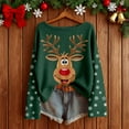 thumbnail image 2 of Fiaer Christmas Long Sleeve Shirts for Women Oversized Reindeer Snowflake Knit Tops Crew Neck Loose Fit Funny Graphic Fashion T Shirts Dark Green L, 2 of 3