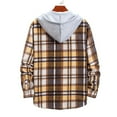 thumbnail image 4 of CHEEREAM Men's Plaid Hoodie Flannel Shirt Jacket Casual Button Down Long Sleeve Lightweight Regular Fit Hooded Shacket Jackets Gold M, 4 of 9