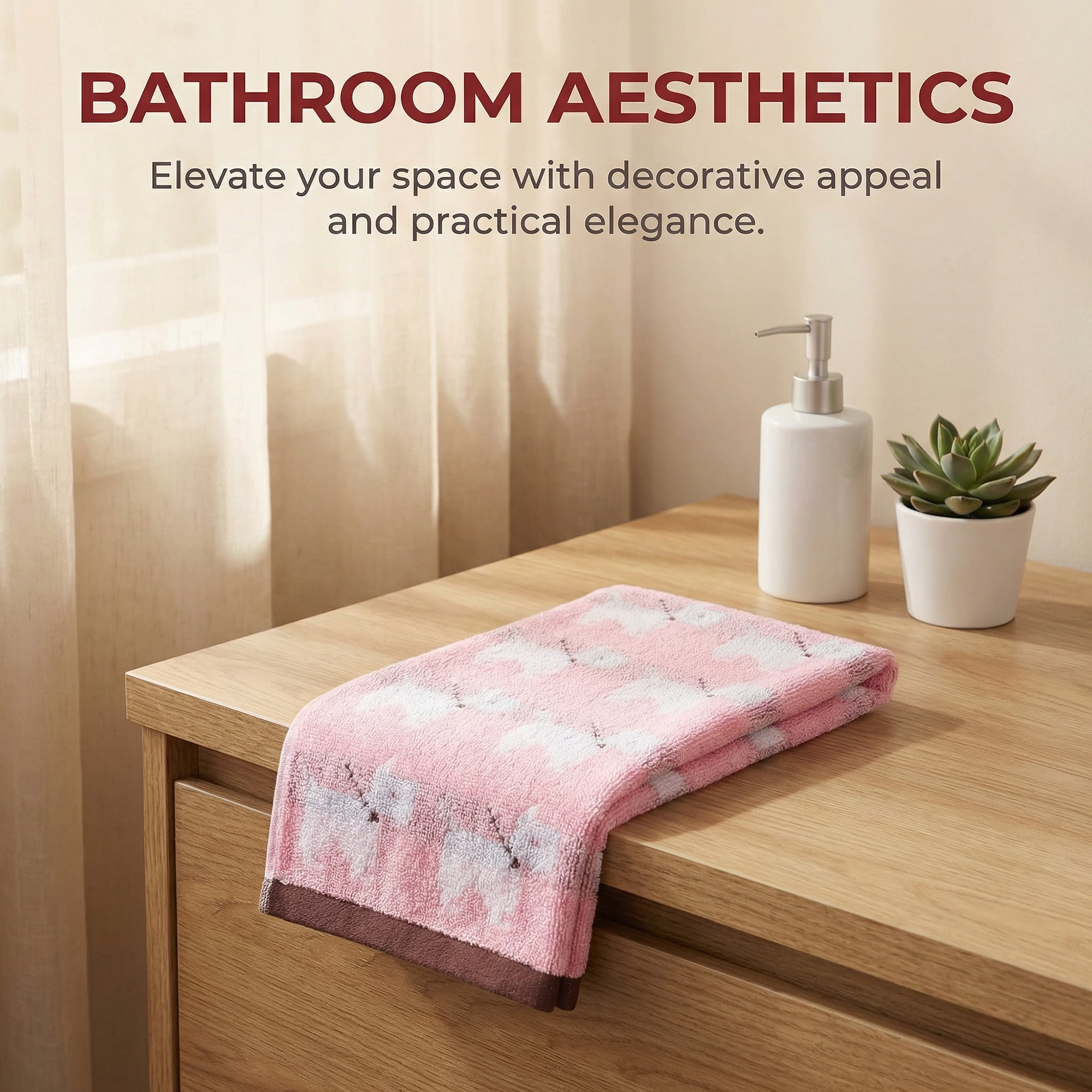 Unique Bargains Animal Pattern Cotton Jacquard Absorbent Hand Towel Pink 29" x 13"
