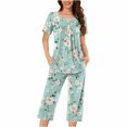 thumbnail image 1 of Sexy Pijama Conjunto para las Mujeres, Cuello Redondo Blusa de Manga Corta Y Pantalones, Traje de Moda Casual, 1 of 9