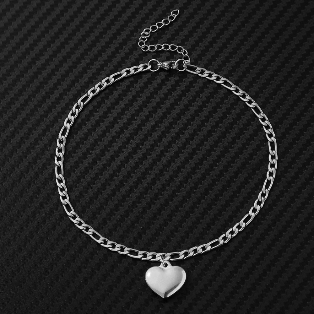 Figaro Chain Anklet 14K White Gold Heart Charm Leg Foot Chain Ankle Bracelet for Women Summer Beach Jewelry Gift