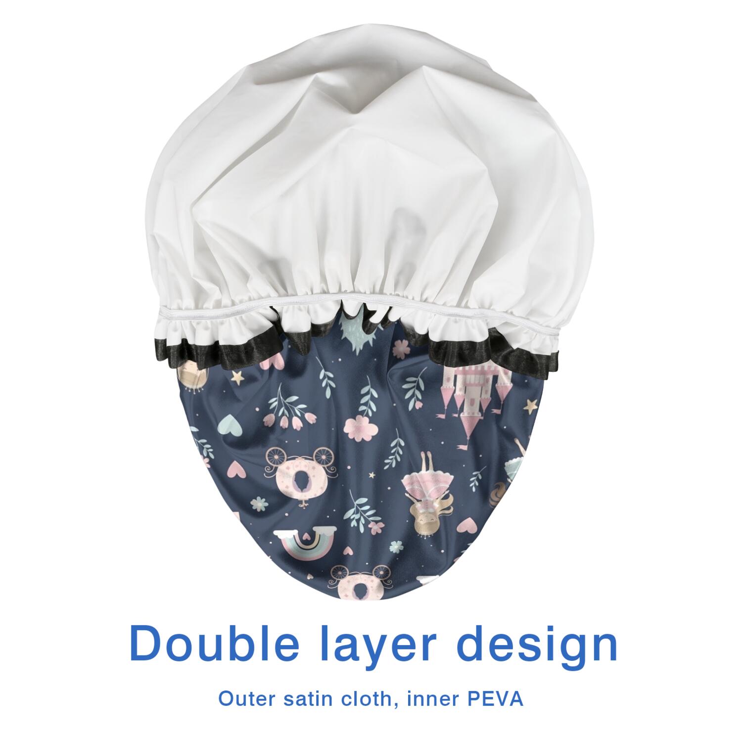 Shower Caps,Navy Princess Castle Pattern Waterproof Shower Cap for Women 4 Pieces,Double Reusable Hair Cover for Shower PEVA Elastic Stretch Hem