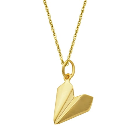 14k Yellow Gold Origami Heart Necklace, 16+2