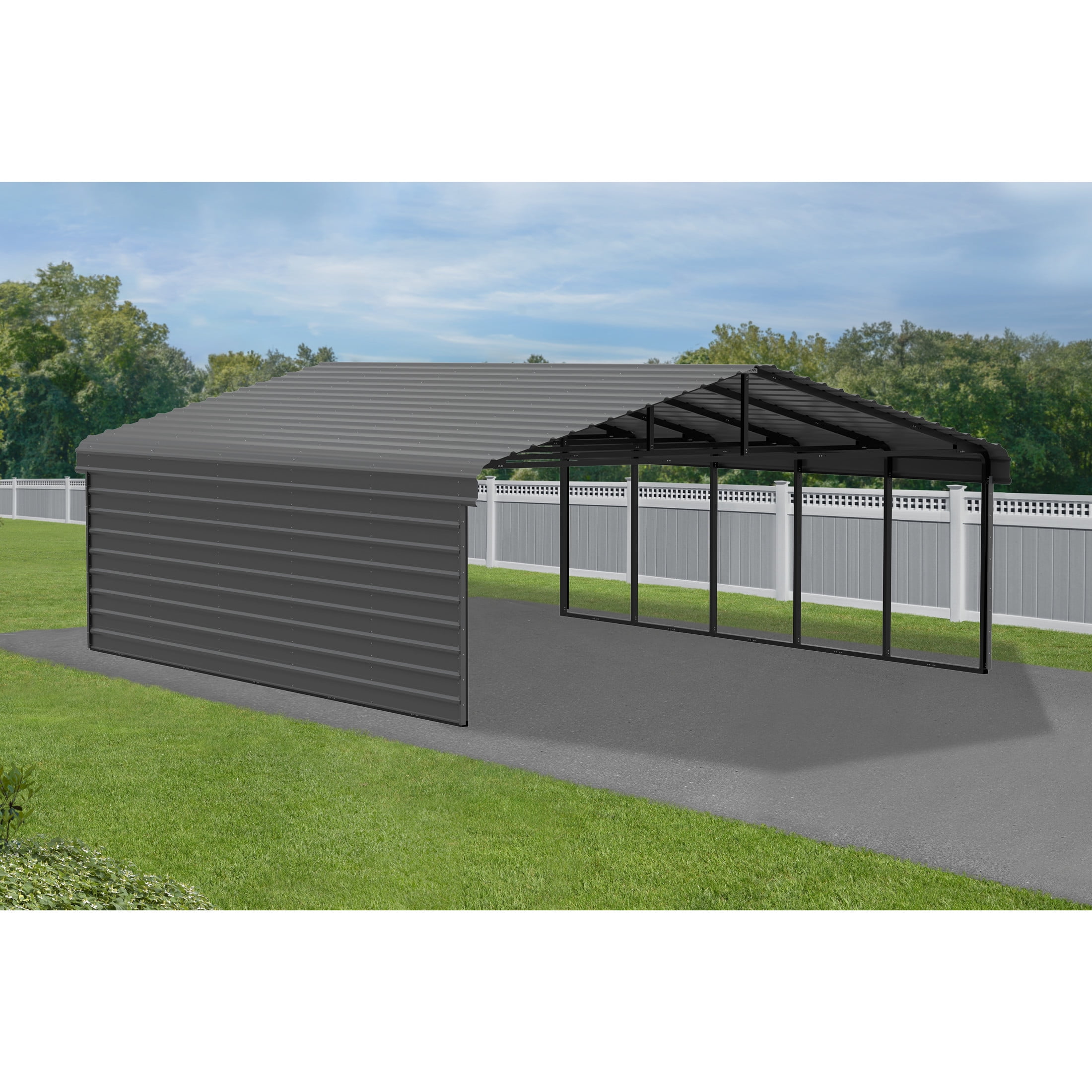 Arrow 20 x 24 x 7 ft Charcoal Carport With 1 Side Wall Kit