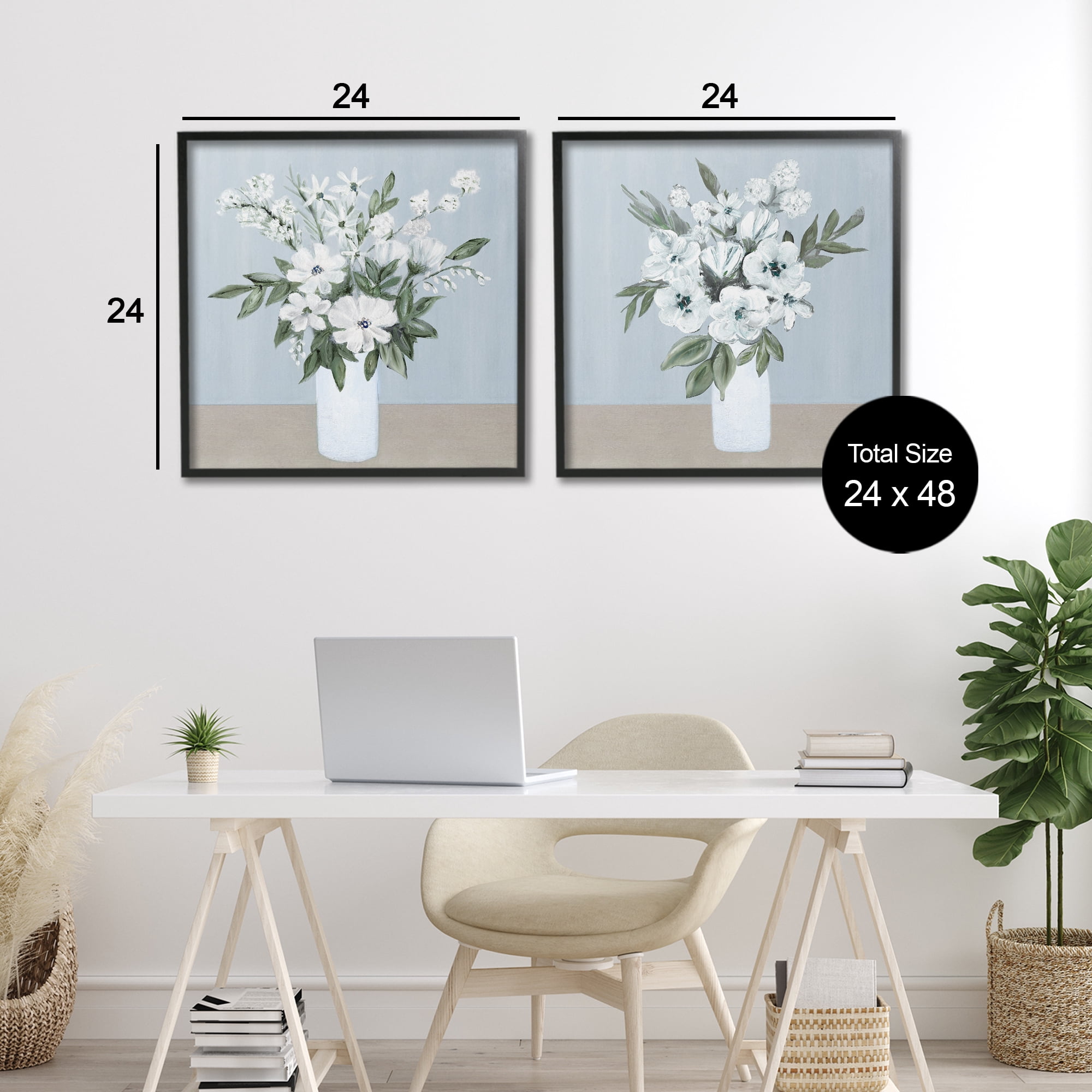 Stupell Industries Mixed White Blossoms 2 Piece Black Framed Giclee Art Set, design by Marilyn Dunlap