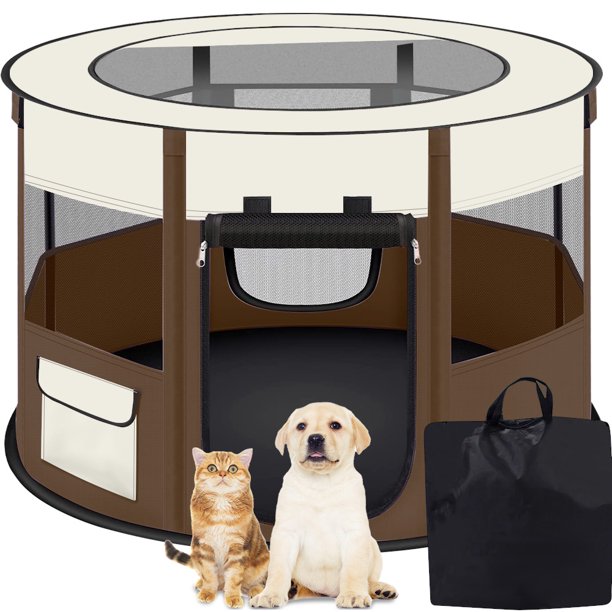 PETIMI Portable Pet Playpen, Foldable Dog Playpen Cat Playpen, Pet Tent for Indoor Outdoor