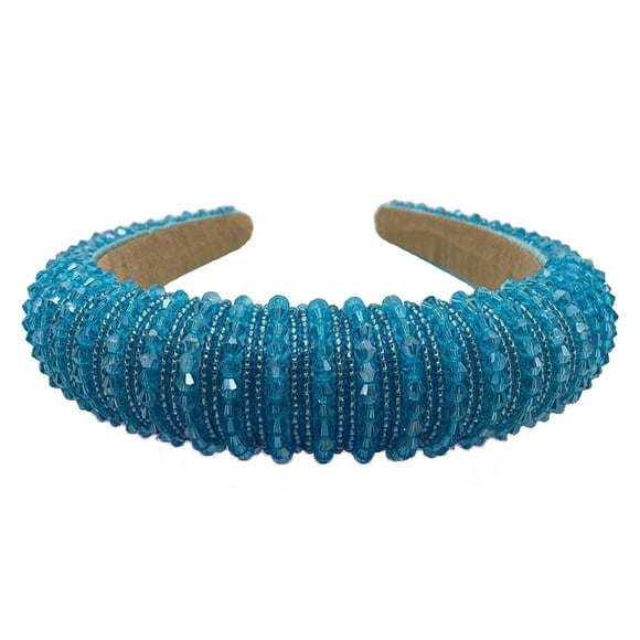 Hairbands Beaded Crystal Rhinestone Headpiece Bohemian Fashion Hoops Headbands Girls Baroque Style Headwear Gift for Women Beach Ornament Sky blue