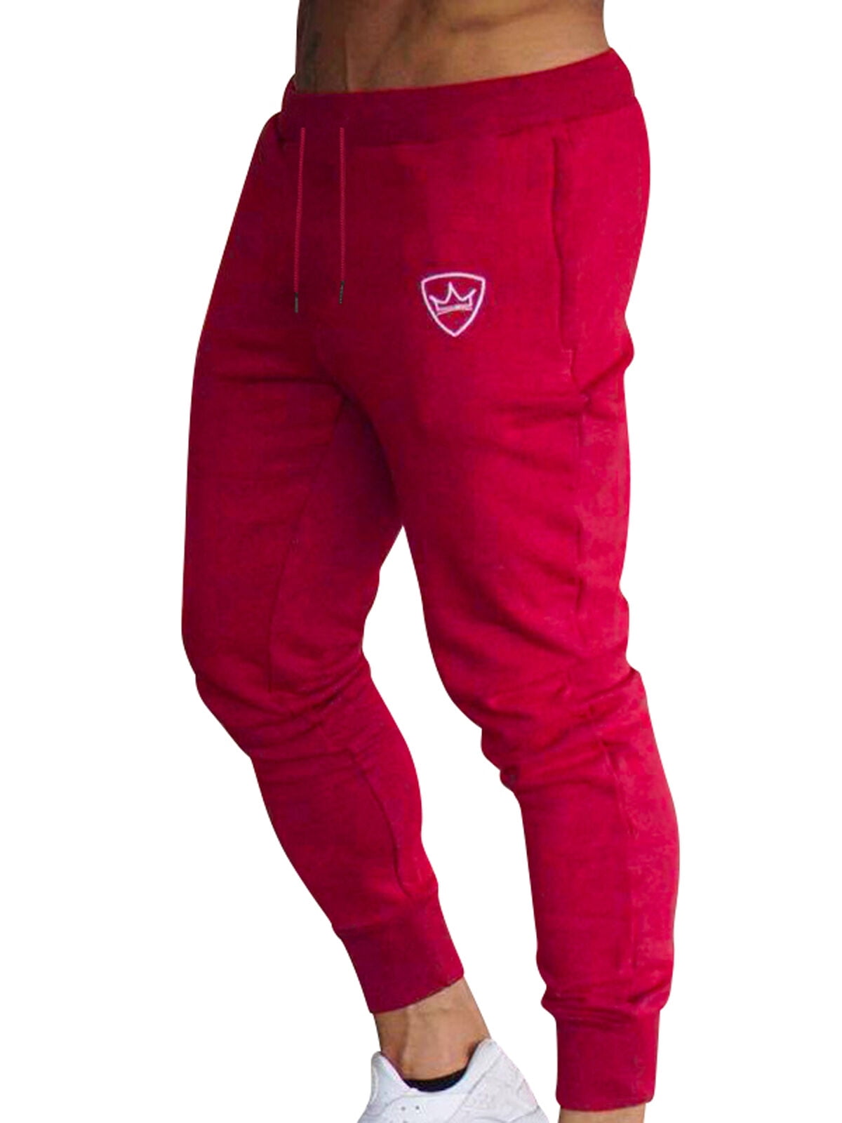 red cotton joggers