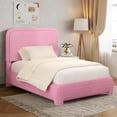 thumbnail image 3 of 4 EVER WINNER Twin Size Bed Frame, Modern White Bed Frame with Headboard, Boucle Fabric Upholstered Bed Frame, Soft Curved Headboard, Pink, 3 of 8