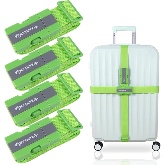 Vigorport Luggage Straps Suitcase Belt TSA Approved with Adjustable Quick-Release Buckle,79 inch Nonslip Travel Straps for Luggage, 4-Pack (Green)