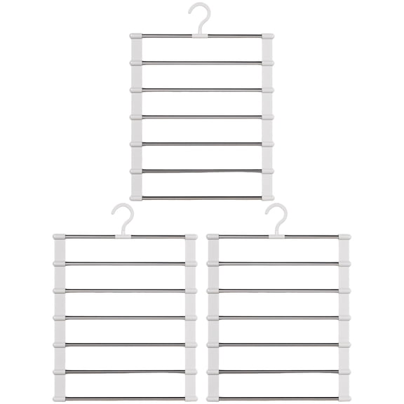 3 Pcs Upgrade 7-Bar Stainless Steel Pants Rack, Space-Saving Cloud Ladder Design, Multifunctional Closet Organizer for Pants, Trousers, Scarves, Gift-Ready Box, White