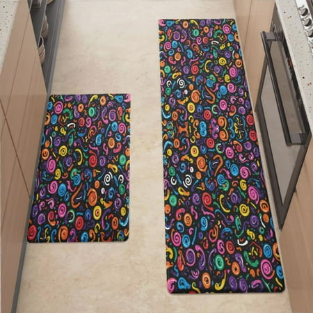 

Anti Fatigue Kitchen Mat Colorful Swirls Confetti Kitchen Rugs Non Slip Cushioned Standing Mat for Sink Floor Laundry Office Desk Ultra 17.3 x 70.8