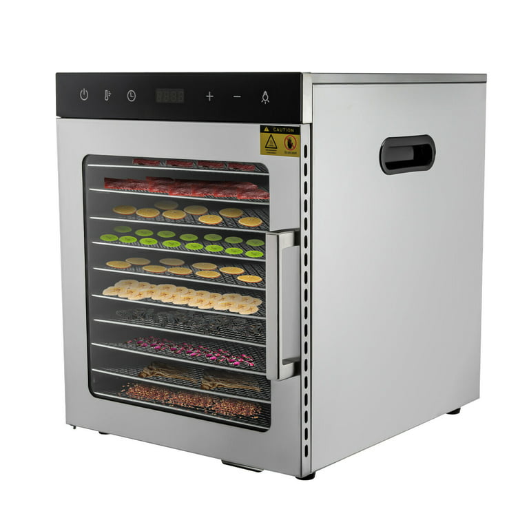 Fichiouy 10 Tray Food Dehydrator Machine Stainless Steel Fruit Meat Jerky  Dryer with LED Light 800W 