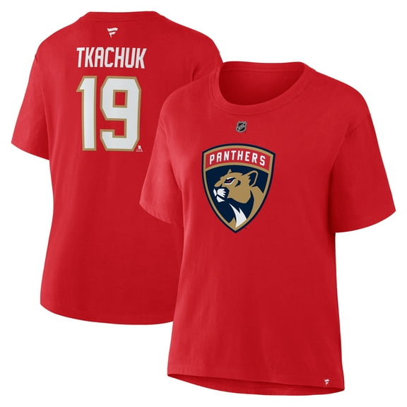 Women's Fanatics Matthew Tkachuk Red Florida Panthers Authentic Stack Name & Number T-Shirt