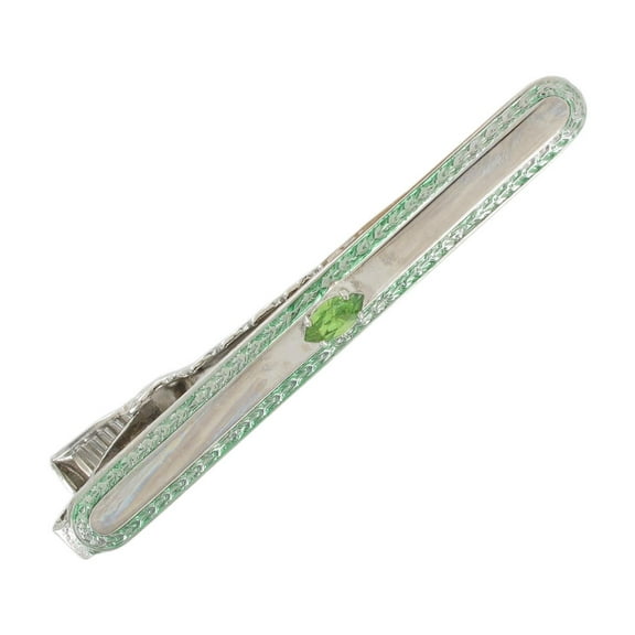 Silver Tone Retro Design Crystal Light Green Mens Tie Clip Clasp